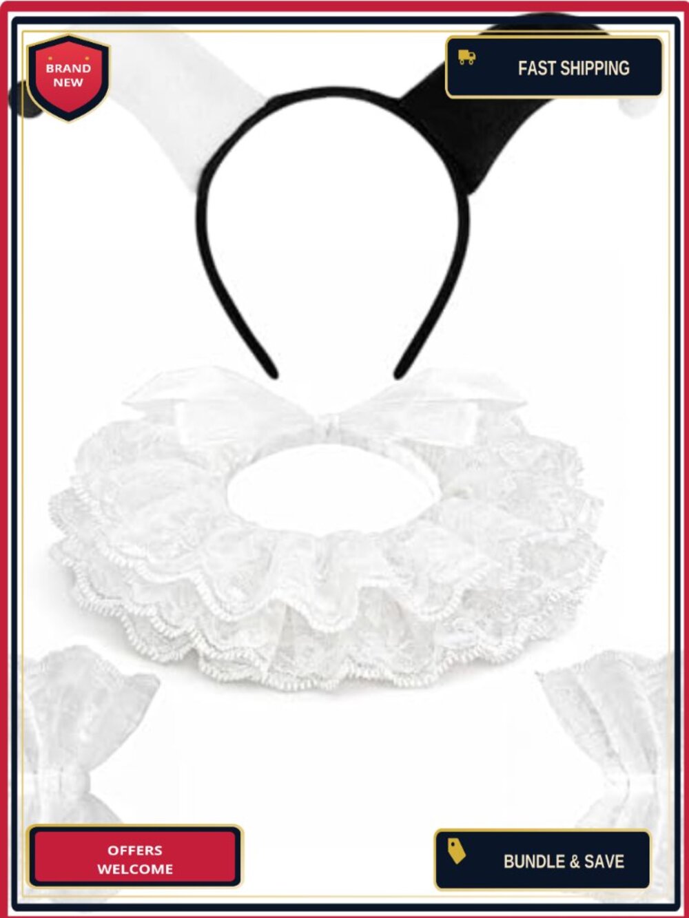 Clown Costume Accessory Set Jester Headband Ruffle Collar Wrist Cuffs